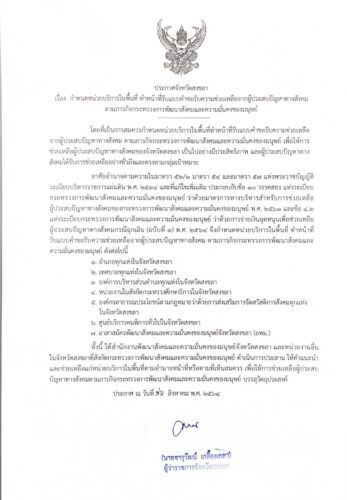 กำหนดหน่วยบริการในพื้นที่ทำหน้าที่รับแบบคำขอรับความช่วยเหลือจากผู้ประสบปัญหาทางสังคม ตามภารกิจ กระทรวง พม.